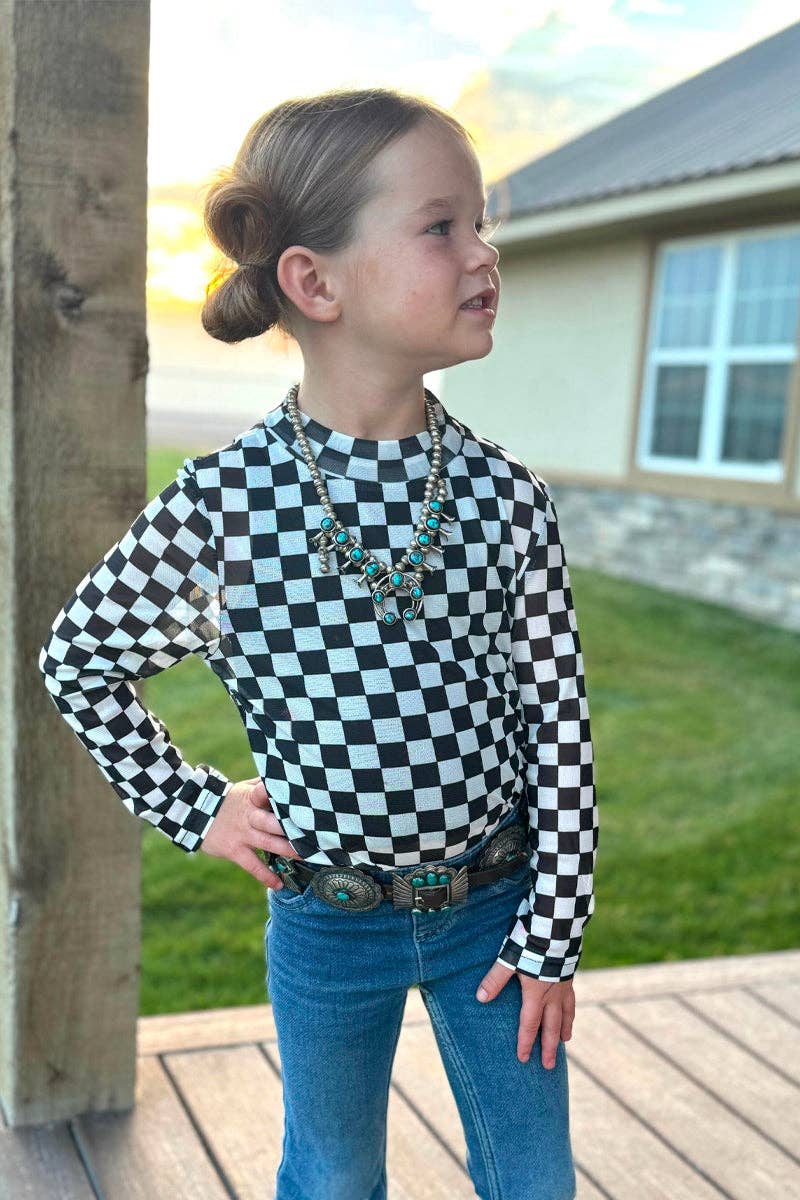 Kids Checkered Mesh Top