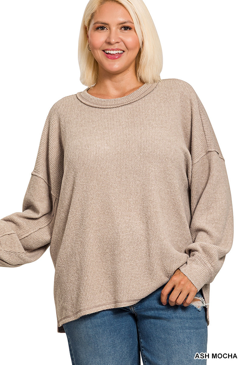 Mocha Brushed Ribbed Hacci Top