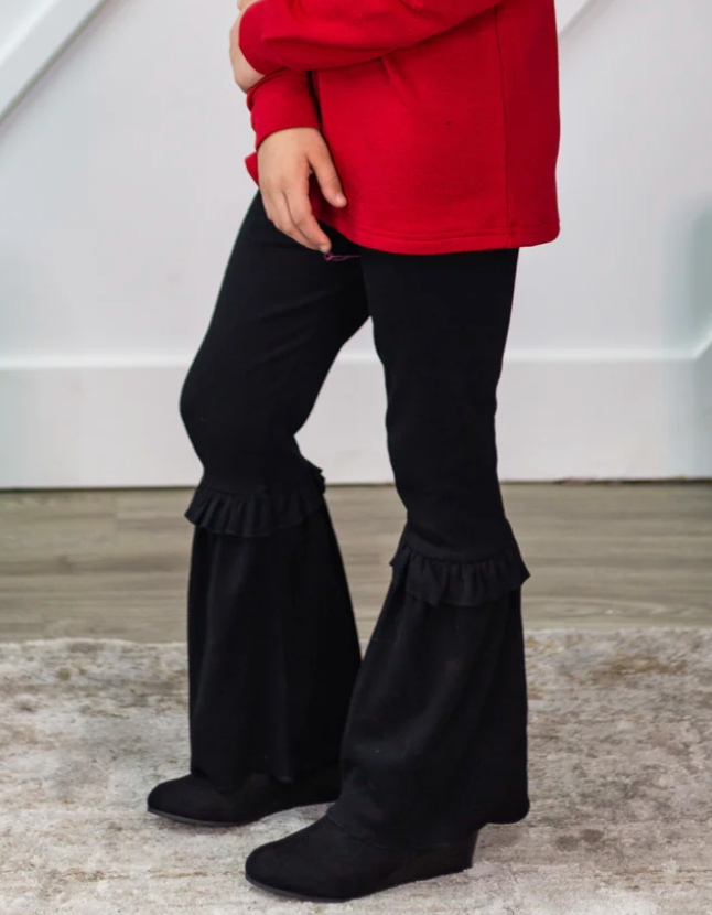 Kids Black Ruffle My Feathers Flares