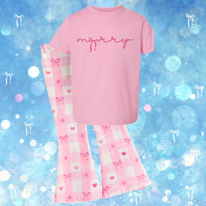 Girls Pink Bow Flare