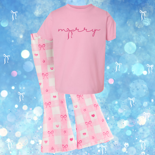 Girls Pink Bow Flare