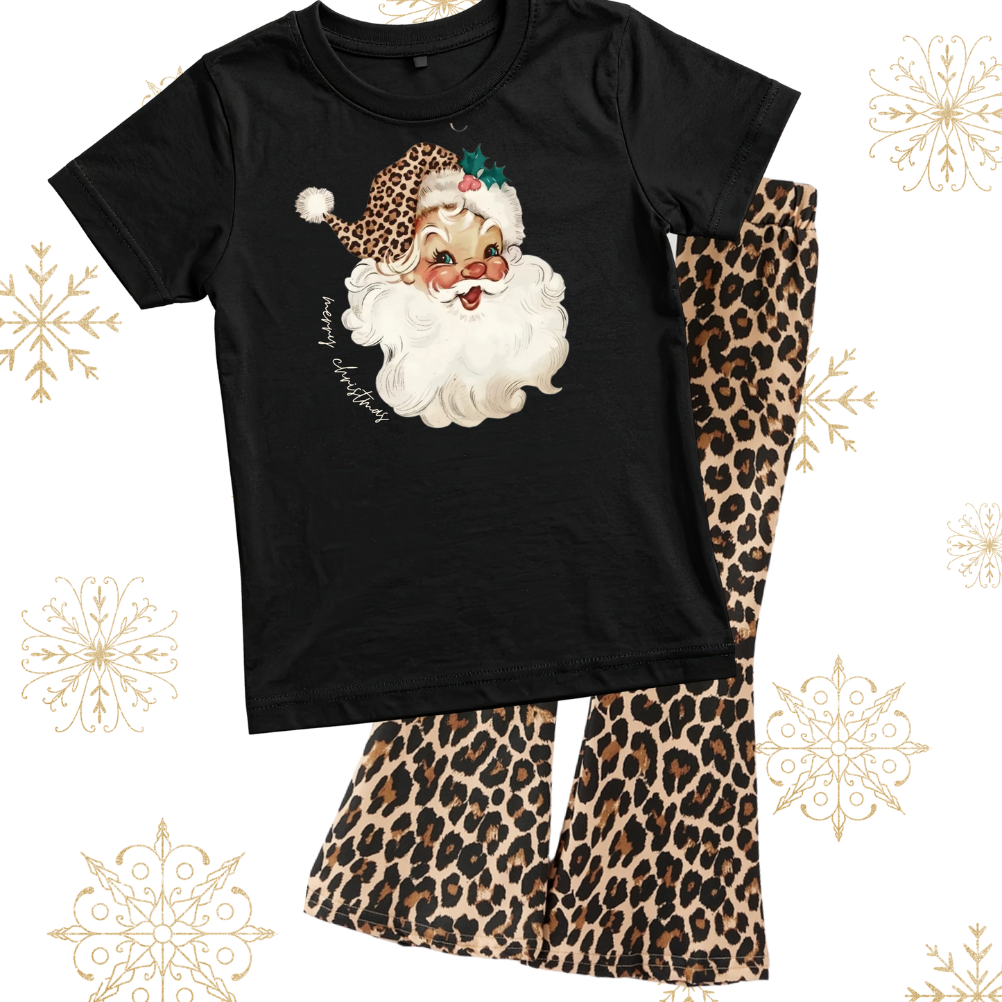 Girls Santa Leopard Tee