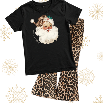 Girls Santa Leopard Tee