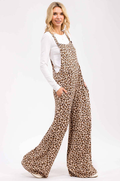 Leopard Wide Leg Overall Jumpsuit