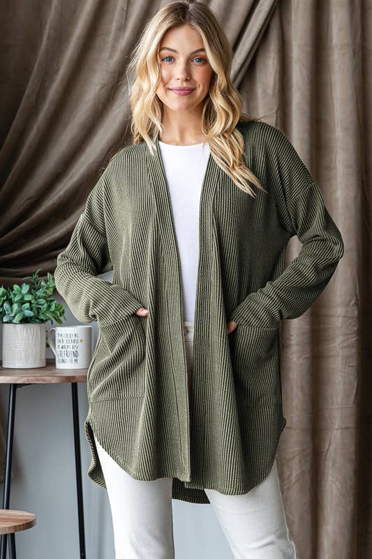 Olive Ribbed Cardigan