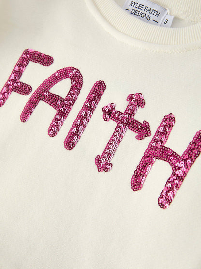 Girls Christian Outfit – Long Sleeve Faith Top & Pink Cross Mesh Skirt