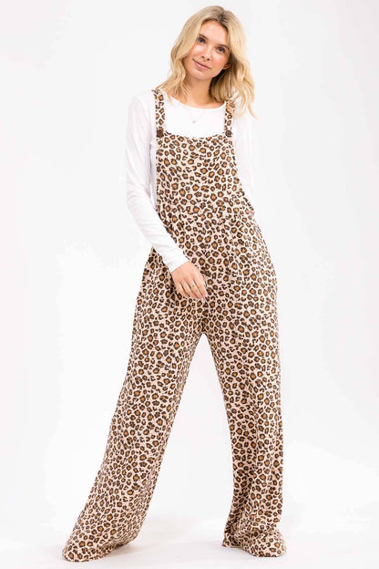 Leopard Wide Leg Overall Jumpsuit