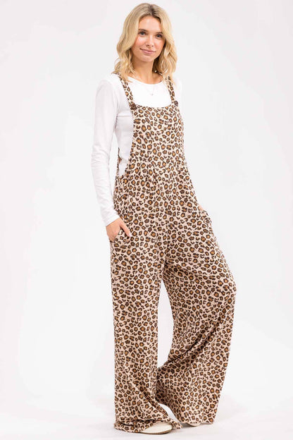 Leopard Wide Leg Overall Jumpsuit