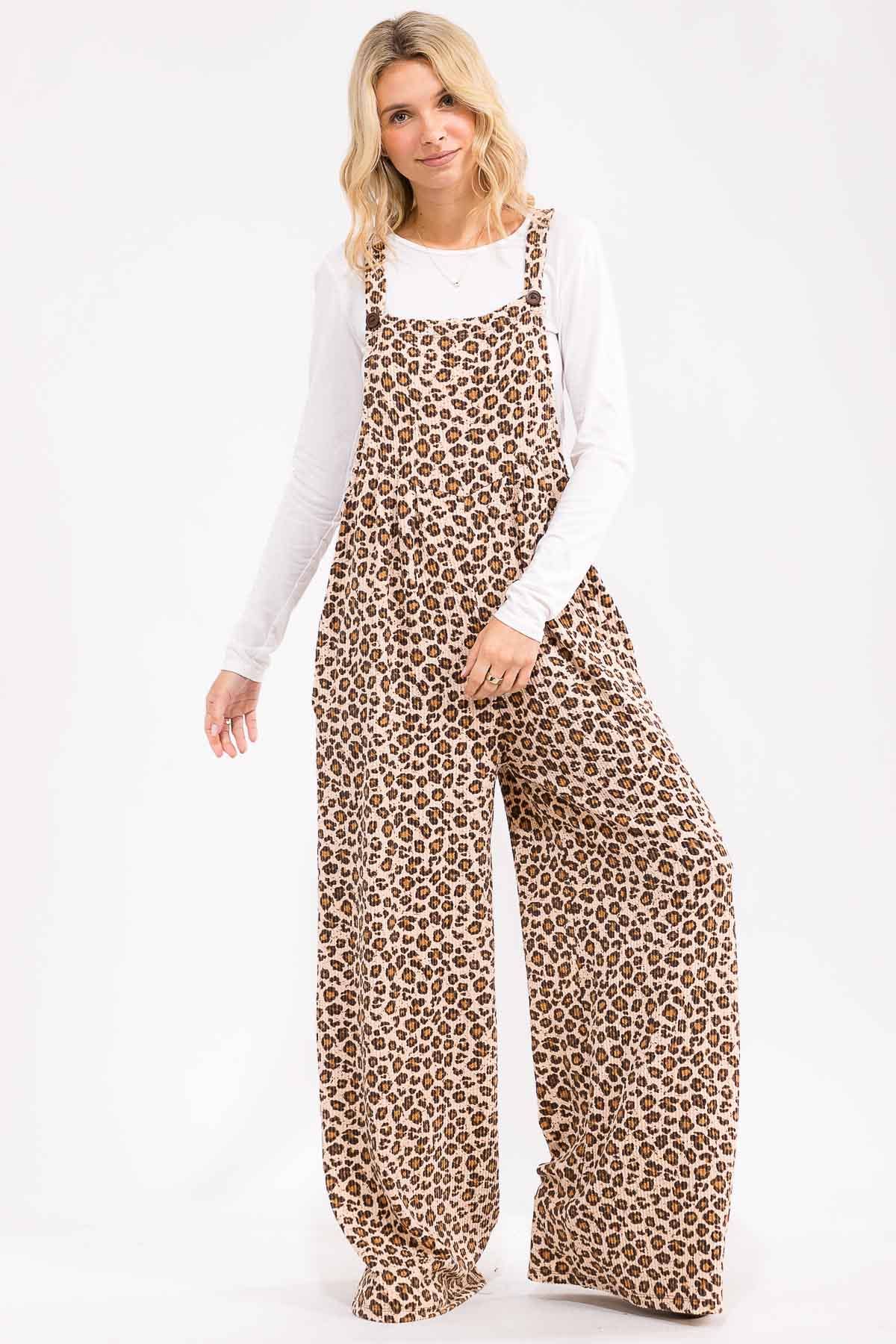 Leopard Wide Leg Overall Jumpsuit