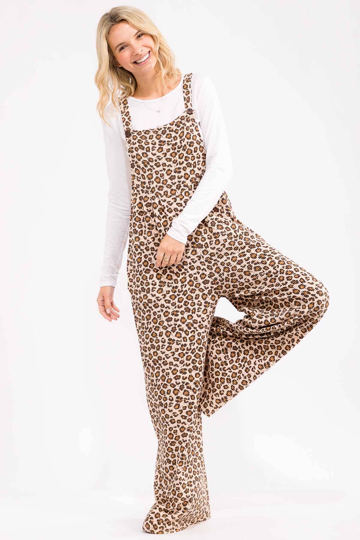Leopard Wide Leg Overall Jumpsuit