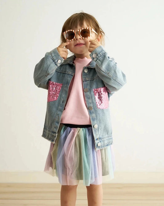 Kids Pink Sequin Jean Jacket