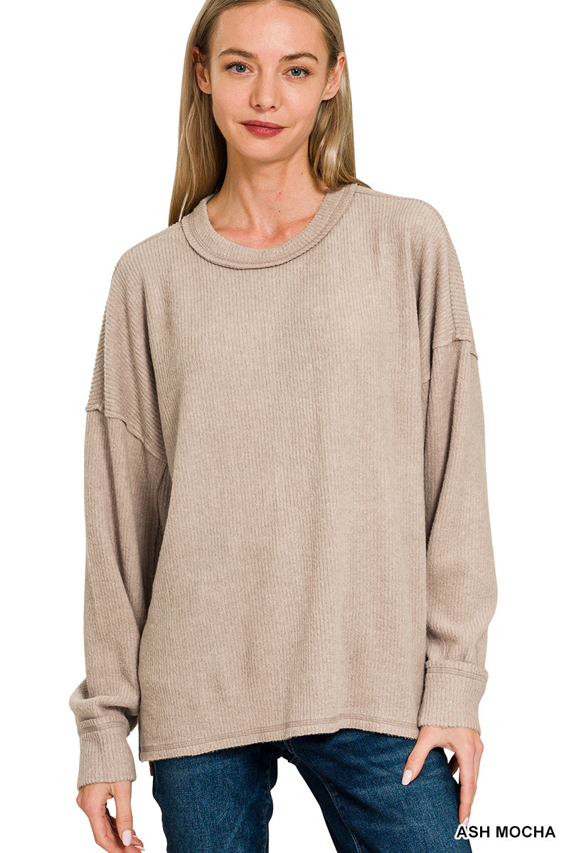 Mocha Brushed Ribbed Hacci Top