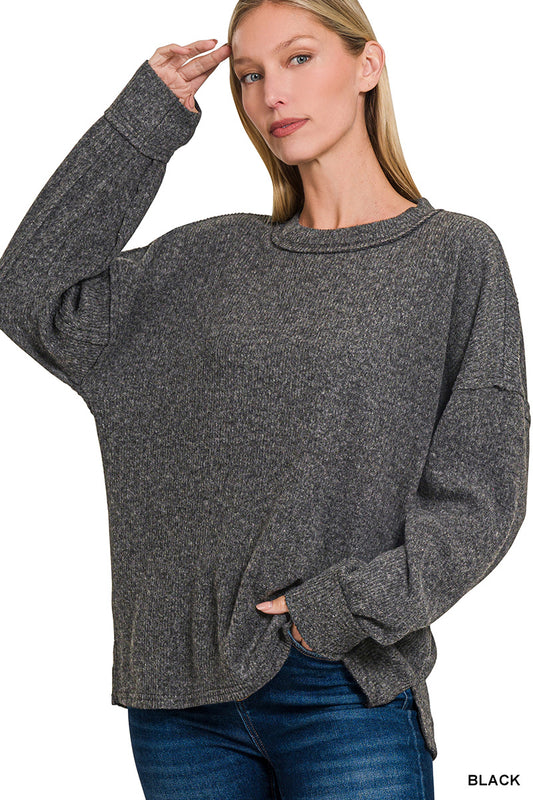 Black Brushed Ribbed Hacci Top