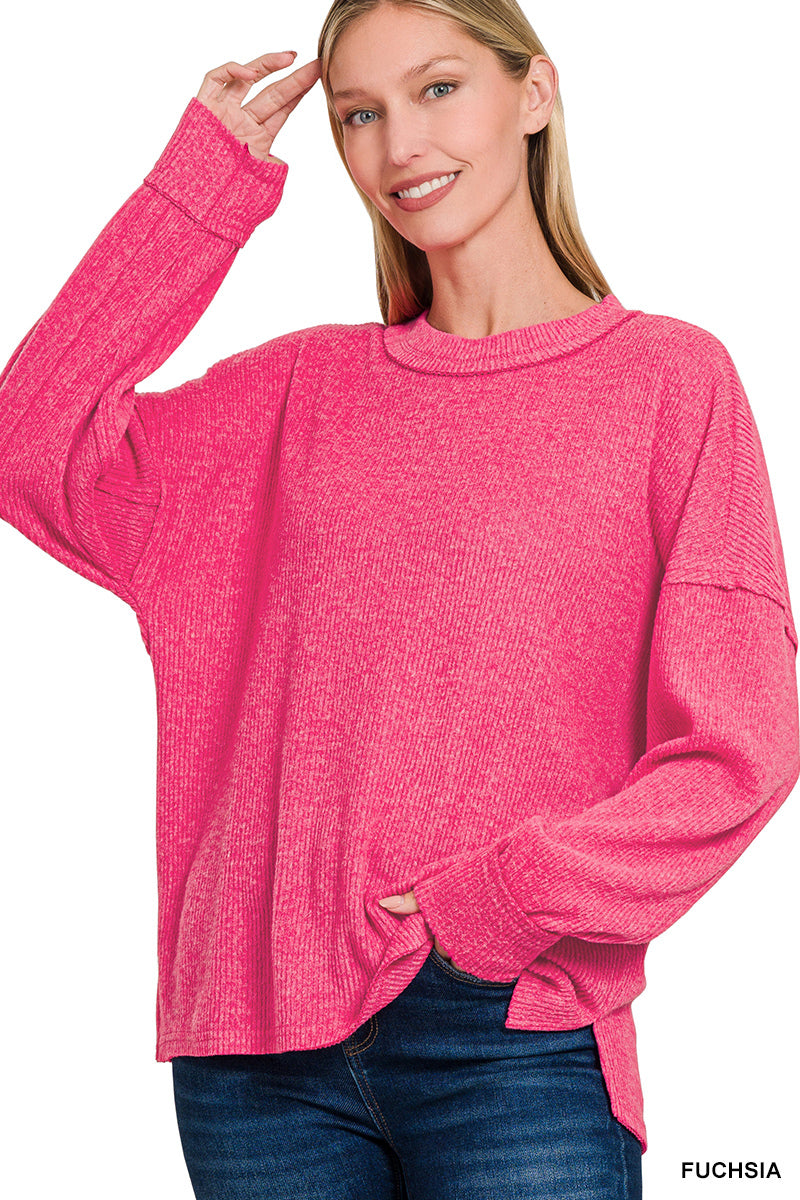 Fuschia Brushed Ribbed Hacci Top