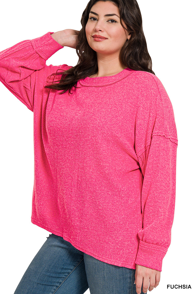 Fuschia Brushed Ribbed Hacci Top