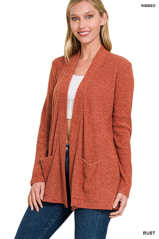 Rust Ribbed Cardigan
