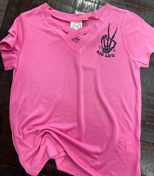 Kid Life Pink V Neck Tee