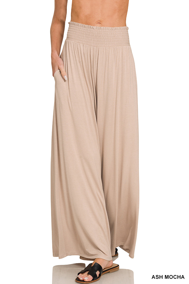 Mocha Smocked Wide Leg Palazzo