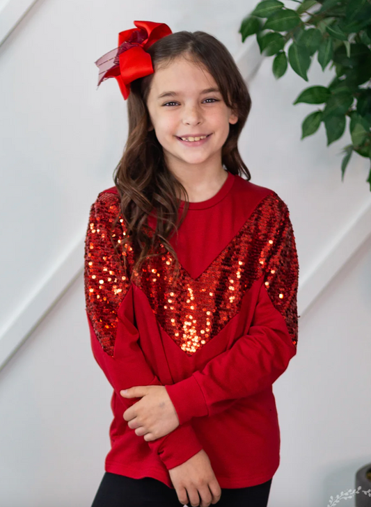 Girls Red Diva Sequins Top