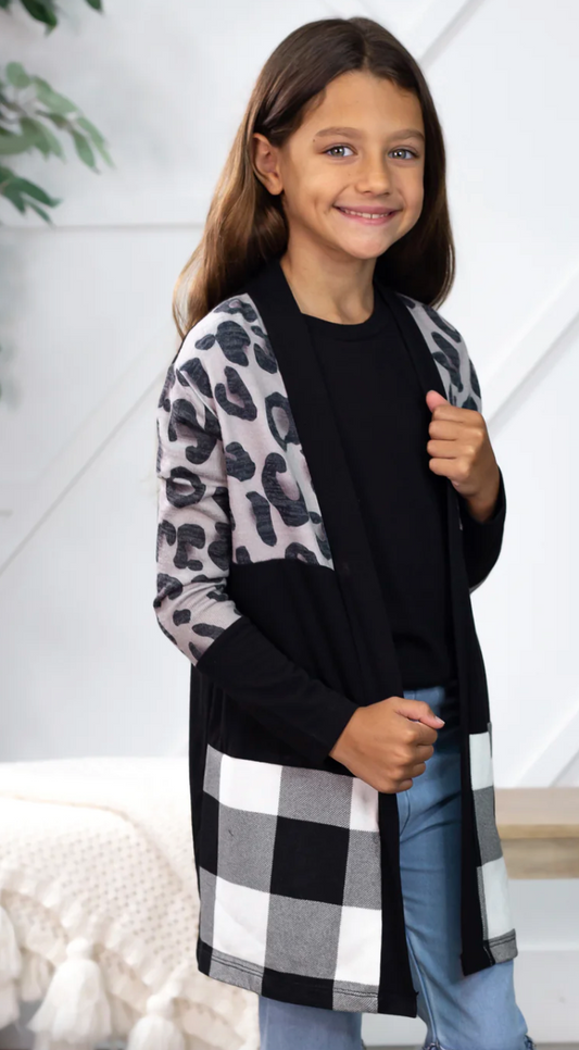 Kids Black Leopard Cardigan