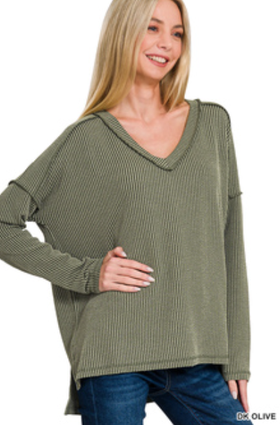 Olive Ribbed Long Sleeve