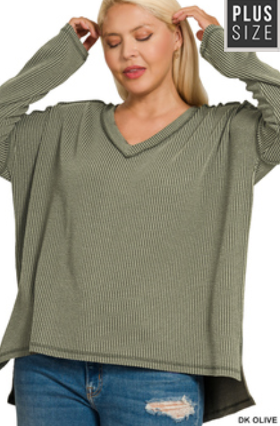 Olive Ribbed Long Sleeve