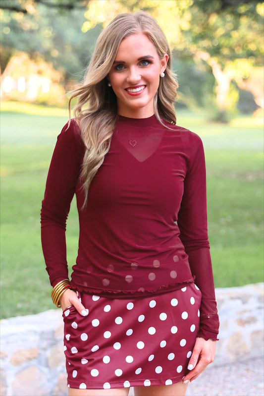 Burgundy Mesh Top