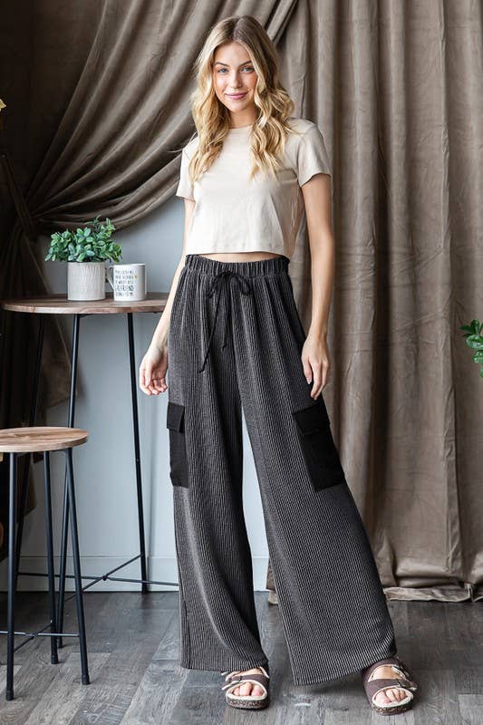 Charcoal Ribbed Casual Pants