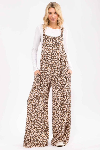 Leopard Wide Leg Overall Jumpsuit