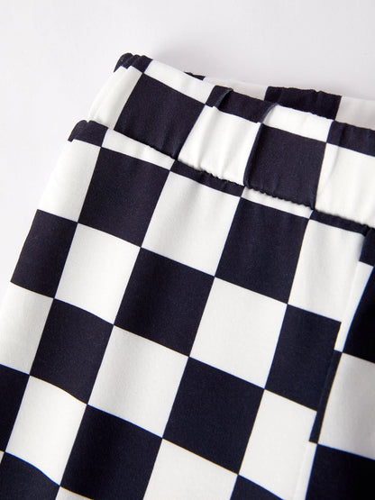 Girls Black and White Checked Flare