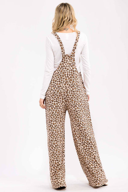 Leopard Wide Leg Overall Jumpsuit