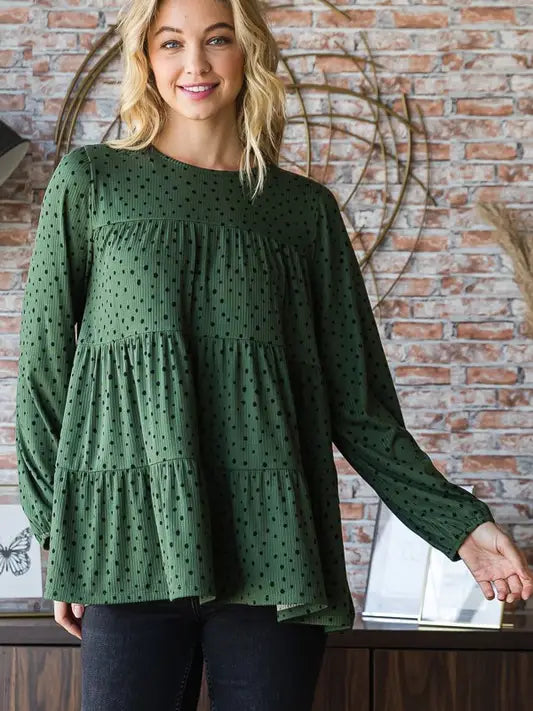 Swiss Dot Top Olive/Black
