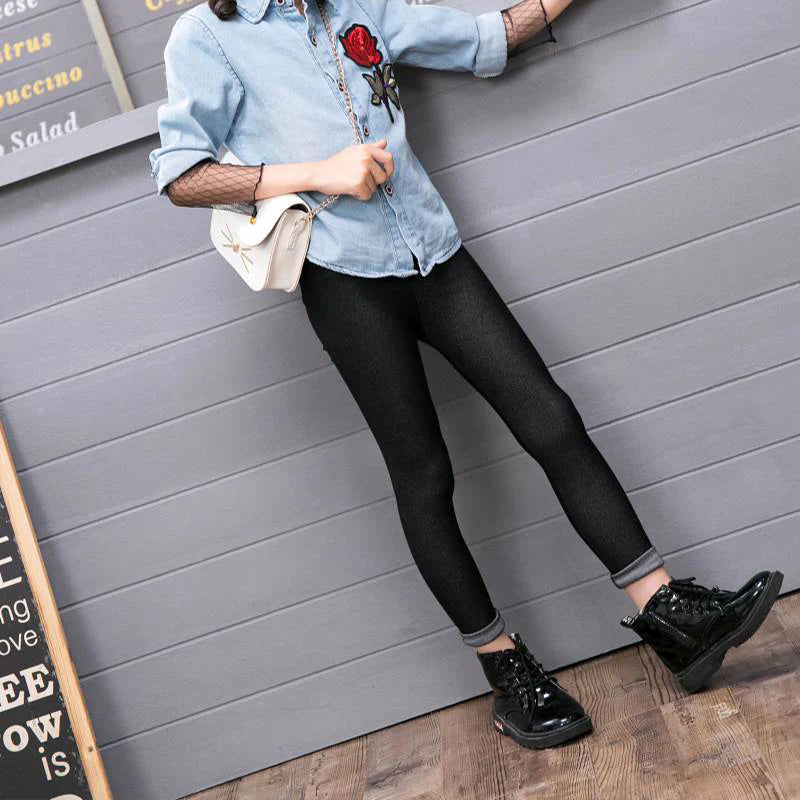 Kids Black Denim Leggings
